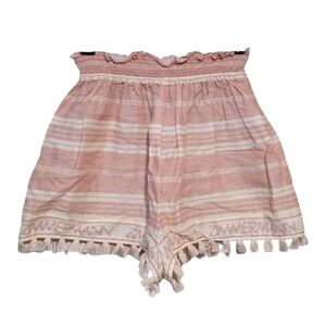 Zimmermann Smocked Waist Linen Shorts in Pink/White Size 10